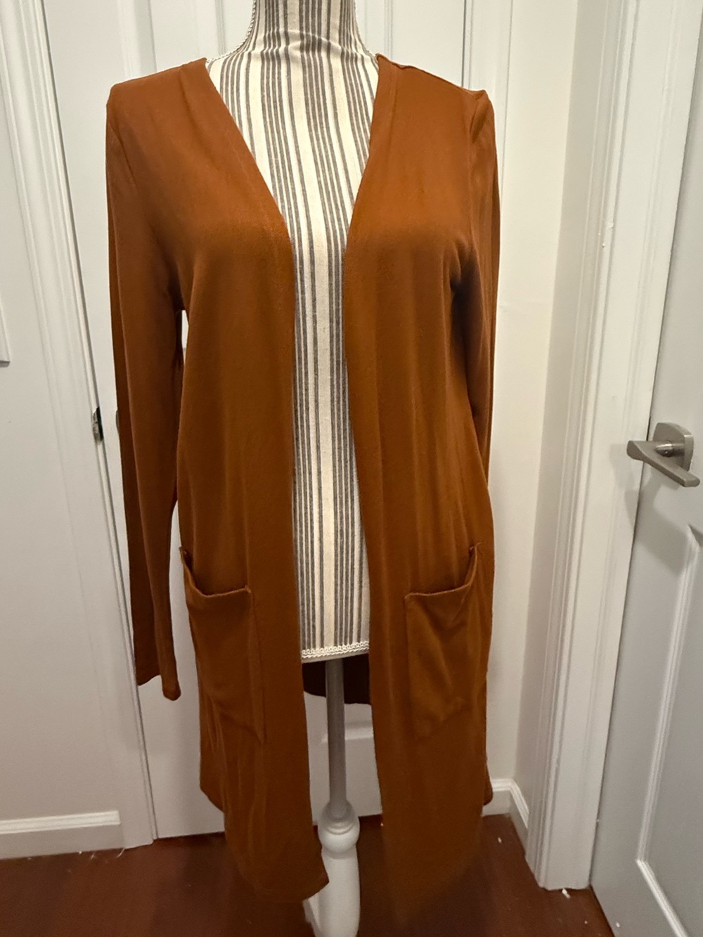 Grace & Lace Open Front Long Cardigan Sweater - Rust Small